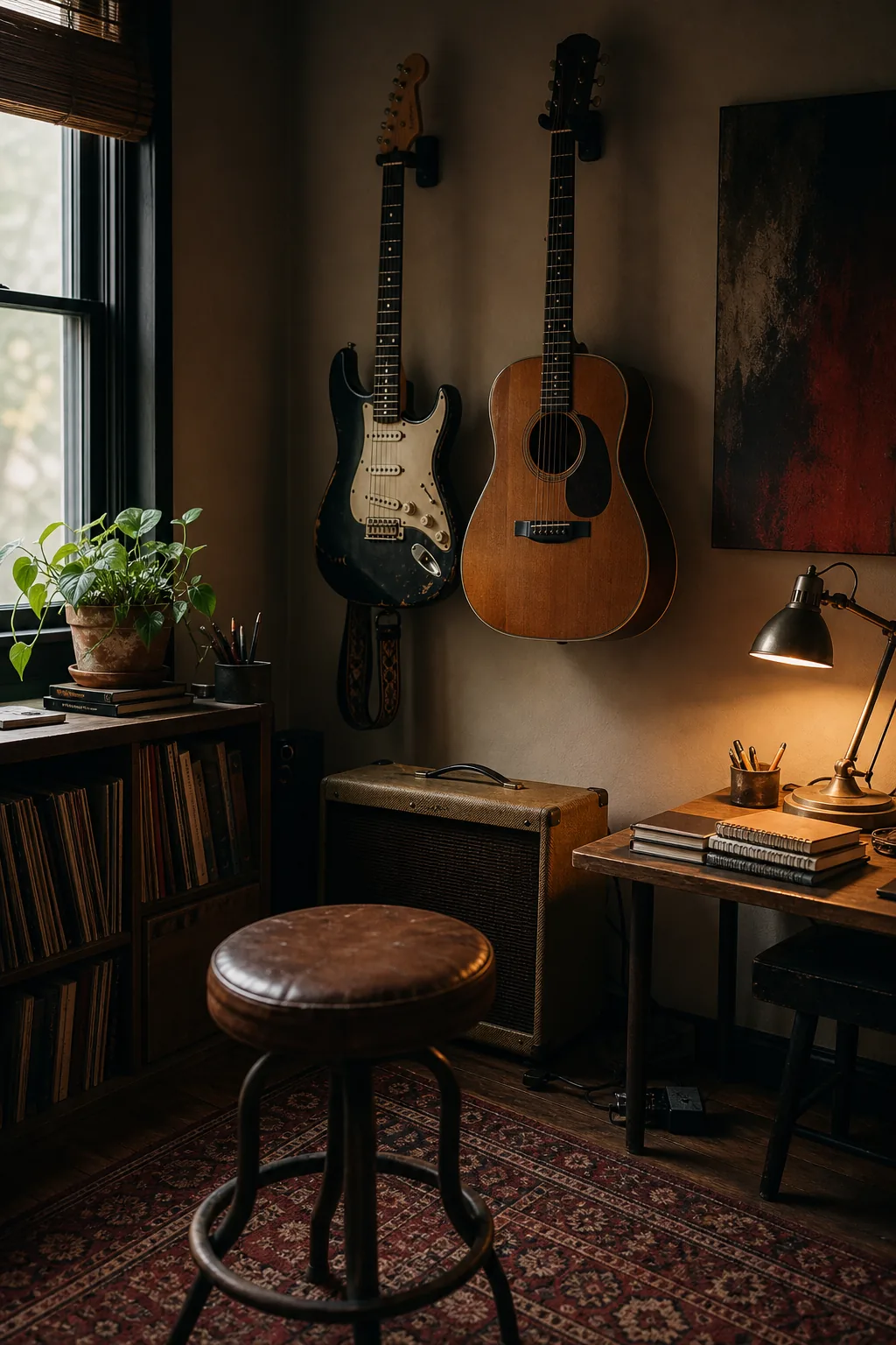 Riff City teaching studio with electric and acoustic guitars